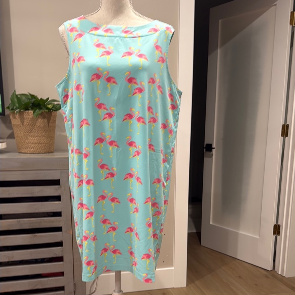 Flamingo Print Sleeveless Shift Dress